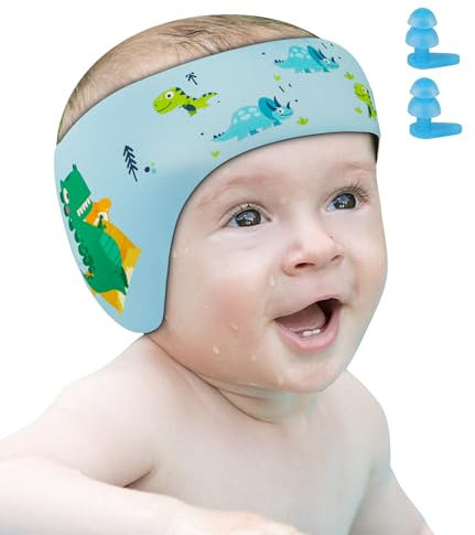 Bandeau de Piscine pour Oreilles d'Enfant, Bandeau Élastique en Néoprène avec Bouchons d'Oreille pour la Natation et Autres Sports Nautiques (Bleu, L)