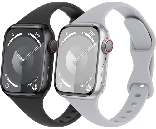 2 Pack Correas para Apple Watch 40mm 41mm 38mm, Correa iWatch 44mm 45mm Ultra 49mm 42mm 46mm Hombre/Mujer, Bracelet Suave Delgada de Silicona para Apple Watch Series 10 9 8 7 6 5 4 3 2 1 SE 2/1