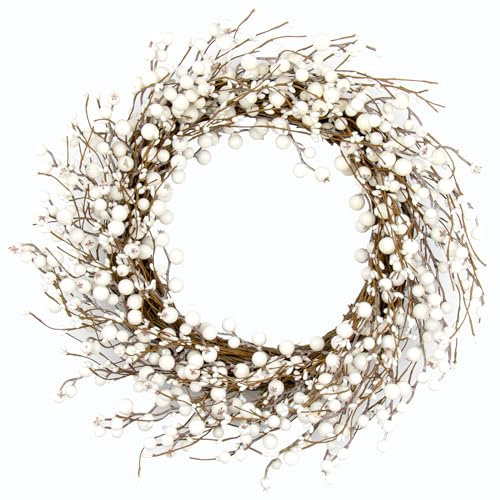 JINGHONG 20 Inch Artificial White Berry Wreath for Indoor Outdoor Window Wall Christmas and Winter Celebration