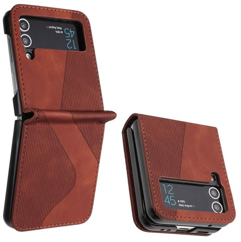 ZONNAVI Hülle für Samsung Galaxy Z Flip 4, PU Leder Handyhülle mit Kartenfächer und Standfunktion, Lederhülle Flip Wallet Case Schutzhülle für Samsung Z Flip 4 (Braun)