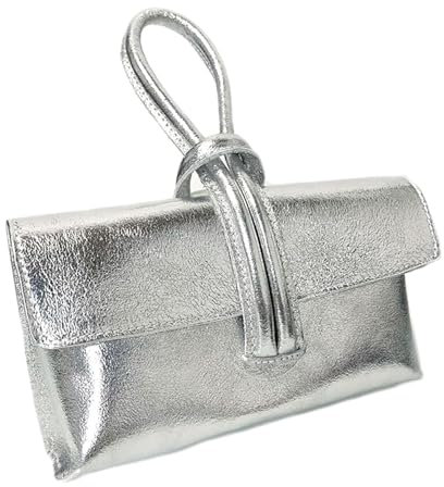 LeahWard Women's Leather Clutch Bag With Loop Handle (Silver)
