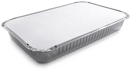 GM KIT 200 Vaschette Alluminio 6 Porzioni da 2380cc. + 200 Coperchi in Cartoncino/Alluminio, Contenitori Alimenti Usa e Getta con Coperchio, Teglie da forno Adatte al Congelamento, Cottura e Asporto