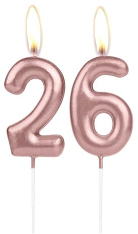 Sparkling Light Rose Gold 26th Birthday Number Candle, Rose Gold Number 26 Cake Candle, Birthday Cake Topper Cupcake Girl Boy, Wedding Anniversary Decoration