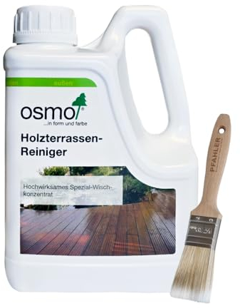 Osmo Holzterrassen-Reiniger Konzentrat 8025 Farblos Inkl. Gratis PFAHLER-Pinsel. Reinigung aller Holzbodenbeläge im Außenbereich.Holzterrassenreinigung für Zäune und Gartenmöbel aus Holz