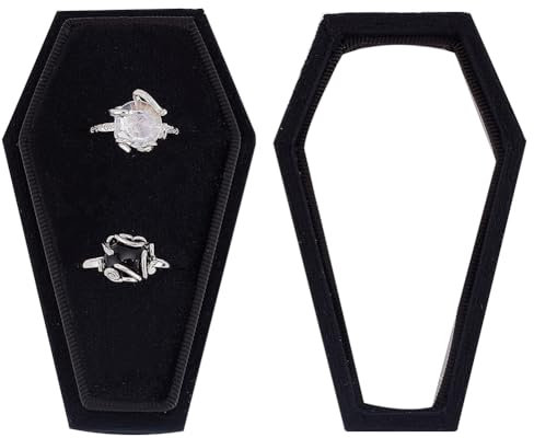 DELORIGIN Ringbox Aus Samt 2 Fach Aufbewahrungsbox Für Hochzeitsschmuck Ringbox Im Sargstil Mit Schwamm Innen Für Gotischen Heiratsantrag Zeremonie Verlobung Gotischen Schmuck Organizer (Schwarz)