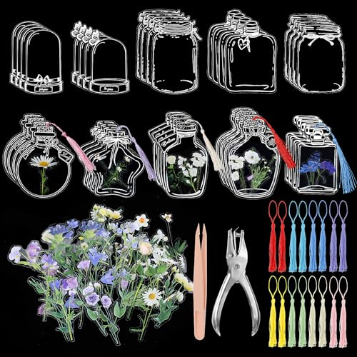 162 Stück Transparente Bookmark Trockenblumen Quasten Anhänger Lesezeichen Personalisiert Lesezeichen Basteln Lesezeichen zum Seitenmarkierungen Geeignet für Verschiedene DIY Bastelarbeiten