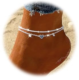 Nayyana Fußkettchen-Armbänder aus Sterlingsilber für Damen, wasserfest, mit 925er Silber vergoldet, CZ & Herzanhänger, zierliche Fußkettchen für Damen, einfaches Ketten-Fußkettchen