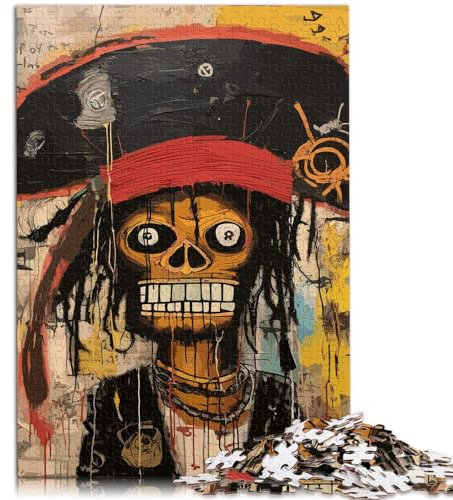 Spielzeug-Puzzle, Totenkopf-Puzzle im Basquiat-Stil, 1000 Teile, Holzpuzzle, Familienspiel, Stressabbau, schwieriges Herausforderungspuzzle (50 x 75 cm)