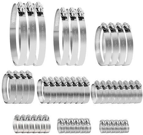 Abrazaderas de Acero Inoxidable 304, 50 Piezas Abrazaderas de Manguera Ajustables,Abrazaderas Metalicas para Tubos,para Mangueras, Gas, Agua, Coche, Lavadora, Jardín