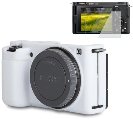 Pocoukate Case for Sony ZV-E10 Vlog Camera, Soft Silicone Protective Cover Skin with ZVE10 Screen Protector Accessories for Sony Alpha ZVE10 / ILCZV-E10L Camera Silicone Case - White