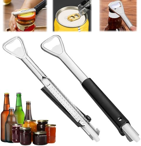 Coffee Life Plus 2pcs Abrelatas multifuncional de acero inoxidable,Abrelatas Ajustable,Abrelatas Fáciles Para Artritis,abridor de latas ajustable 2 en 1, Abrelatas y Abretapas Seguro para Mayores