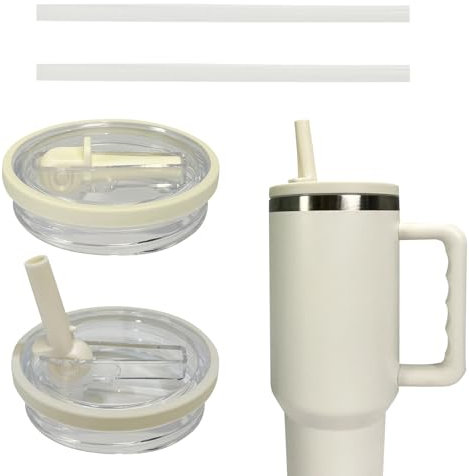 2 Stück Becher Ersatzdeckel für Thermobecher 40oz, Wiederverwendbar Auslaufsichere und Staubdichte Tumbler Abdeckungen Becher mit Deckel und Strohhalm, Ersatzdeckel für Stanley Cup Zubehör (E)
