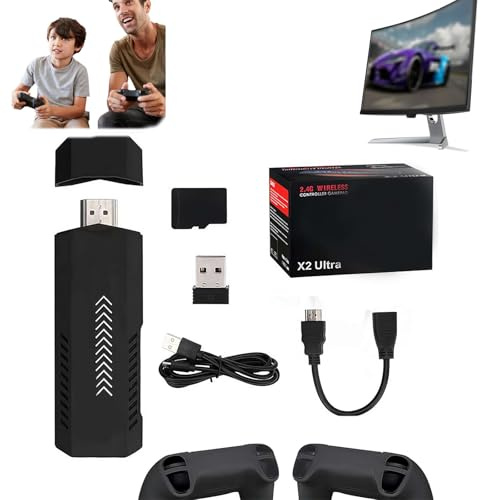 HFLWYWD X2 Ultra Game Stick 4k,Wireless Retro Game Console Stick Built-in 58,000+ Classic Games,4K HDMI Output, Retro Game Stick 2.4G Wireless Controller, Plug and Play Video Games for TV (256GB)