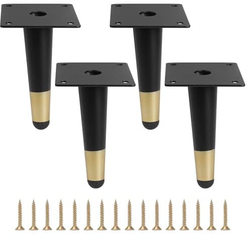 Minnhua 4PCS 5 Metal Oblique Furniture Legs Cabinet Legs Black and Gold Furniture Legs 12cm Non-Slip Furniture Feet Legs for Cabinets Chairs Shelves Sofas Table Cupboard Couch Bed DIY