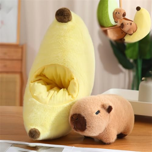 Neu Capybara Plüschtier, Kuscheltier Capybara 2 In1, Avocado Plüschtier, Simulation Avocado Kuscheltier XXL, Abnehmbar Plüschtier Super Weiche Gefüllte Spielzeug Plüsch Für Kinder (gelb, 45 cm)