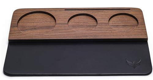KNODOS 54 mm Stopfmatte für Breville Espressomaschinen-Zubehör, Walnuss- und Leder-Tampstation-Organizer mit Multi-Slot-Design für Espresso-Werkzeuge, Tamper, Verteiler, Trichter und Puck-Siebe