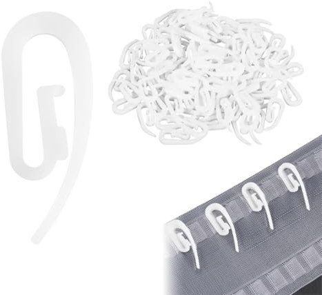 Ganchos de Cortina, 100pcs Ganchos de Plástico para Cortina, Ganchos de Plástico Blanco para Cortinas Plisadas