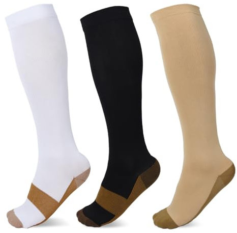 Queenshin 3 Paires Bas de Contention Femme et Homme,Chaussette Running Homme et Femme,Taille unique,Chaussettes de Compression pour Sportive, Cyclisme, Course à pied, de Grossesse,de Vol et de Voyage