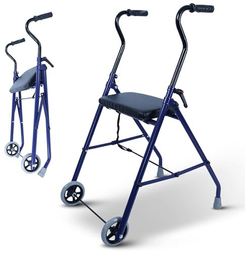 ISICARE Rollator mit 2 Rädern, faltbare Gehhilfe für Senioren, stabiles Gehgestell mit ergonomischen Griffen und komfortablem Sitz, Gehbock höhenverstellbar leicht, Gehrahmen Drinnen und Draußen