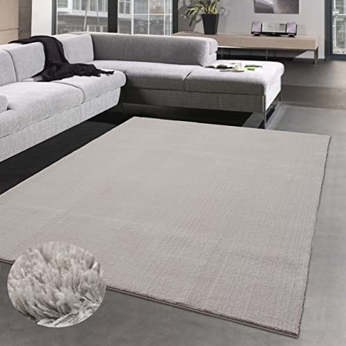 CARPETIA Teppich Wohnzimmer Badezimmer Schlaftzimmer rutschfest Shaggy mit modernem Uni-Design in Sand 160 x 220 cm