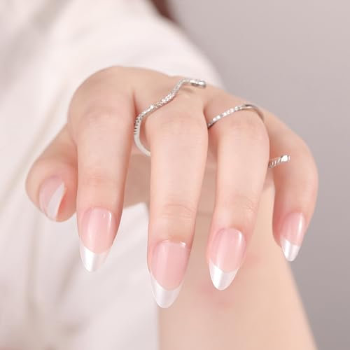 Aokitec Soft Gel Press On Nails: Nudes French Mandel Nägel Tips Medium Full Cover Nägel zum Aufkleben No Need Top Coat for Salonqualität Angenehmes Tragegefühl 24pcs 12 Größen mit Klebesticker