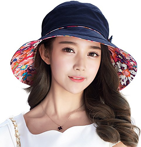 Comhats Women's UPF 50 Wide Brim Sun Hat Navy Medium
