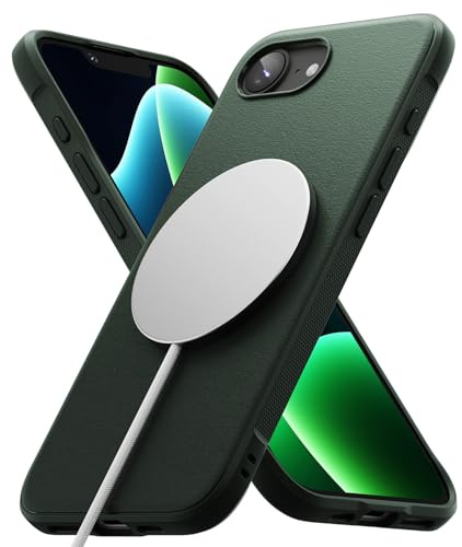 Ringke Onyx para Funda iPhone 17e y Funda iPhone 16e, [Compatible con MagSafe] Se Siente Bien en la Mano, Resistente al Aceite y la Suciedad, Cortes Precisos para la Cámara - Verde Oscuro Magnético