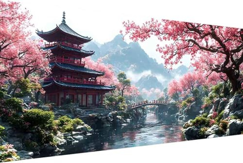 Paysage Peinture Numero Adulte Avec cadre Japon Peinture par Numéros Enfant Acrylique avec Pinceaux Figured'art Kits Paint by Numbers Loisirs Créatifs Adultes pour Décoration Intérieure 80x160cm -15zA
