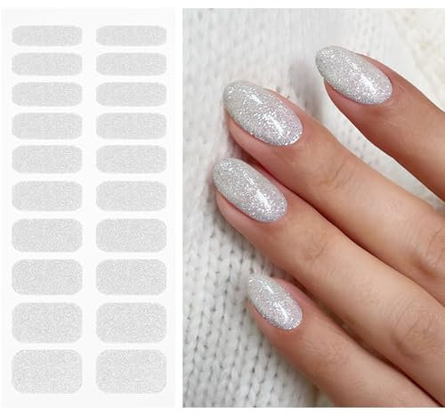JMEOWIO Nagelfolie UV Härtend Silberglitzer UV Gel Nail Strips Nagelsticker Nagelaufkleber Fingernägel Aufkleber Nägel Nail Art Dekoration Nageldesign Zubehör