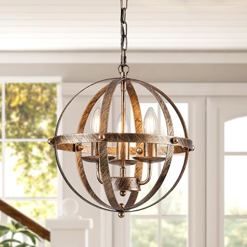 Ganeed Pendelleuchte Industrial Globe Farmhouse Beleuchtung Vintage Kronleuchter Kugelförmige hängende Deckenleuchte für Küche Insel Esstisch E14 Bronze 3 Licht