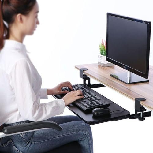 WASAJ Ergonomic Keyboard Platform Extender,Adjustable Keyboard Tray Under Desk Sliding Keyboard Shelf/Walnut/75 * 25 cm