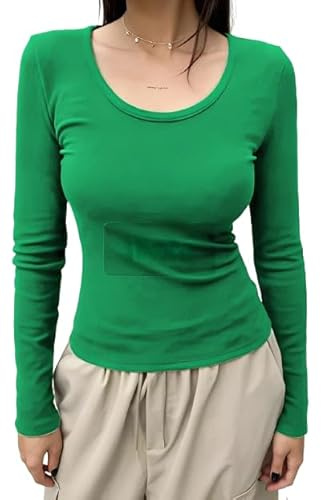 SASSY STYLE Womens Ladies Long Sleeve Stretch Plain Scoop Neck T Shirt Top Assorted 8-26