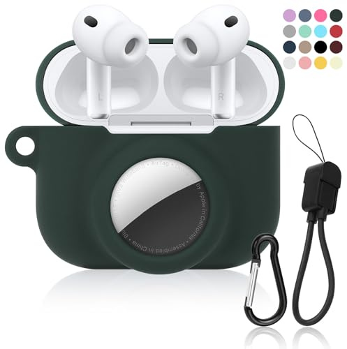 2 in 1 Soft Silicone Case Compatible with AirPod Pro 3 and AirTag, Shockproof Protective Skin Cover for AirPod Pro 3 with Keychain & Data Cable Lanyard for Men Women