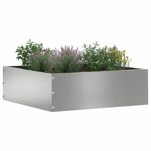 vidaXL Raseneinfassung Silber 40 x 40 x 13 cm Verzinkter Stahl, Garten und Terrasse, Moderne Metallkante, Landschaftsdivider, Rasenbarriere, strapazierfähige DIY-Installation