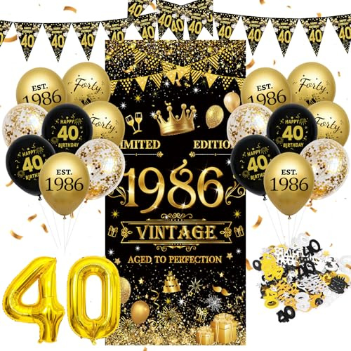 40 Globos Cumpleaños Decoracion Chica Chico,Globos Pancarta Feliz Cumpleaños Negros Dorados,40 Años Happy Birthday Decoracion