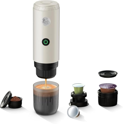 BENFUCHEN 3-in-1 Portable Electric Espresso Machine Self-Heating,White | 19 Bar USB-C Travel Coffee Maker for Nespresso Pods/Dolce Gusto Pods/Grounds,for Camping/RV/Hiking