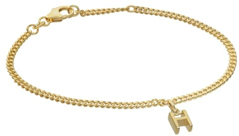 trendor Mädchen-Armband mit Buchstabe H 925 Silber Vergoldet 21602-H | diamantiertes Flachpanzerband, eleganter Armschmuck für junge Damen,