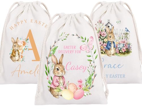 Personalisierte Oster Geschenktüten, Individuelle Namens Osterhasen Taschen Für Die Eiersuche Mit Anfangsnamen, Extra Große Oster Tragetasche Mit Kordelzug, Festliche Osterdekoration Für Kinder