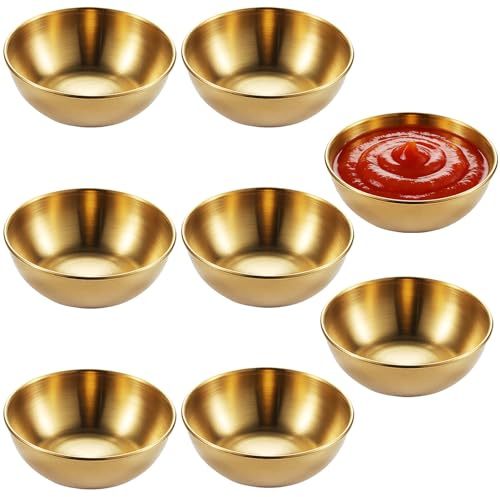 GUOYOU 8 Piezas Cuencos Aperitivos, Bol de Acero Inoxidable en Acero Inoxidable Dorado, Tazones Desayuno Redondo y Resistente al Calor Para Contener Ketchup Salsa Para Ensalada y Otras Salsas