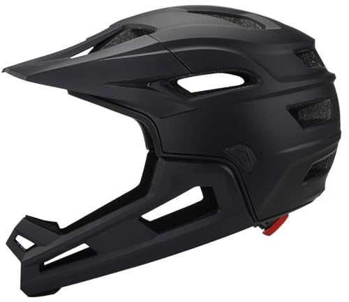Shock-Proof Full Face Mountain Bike Helmet for Adult – Detachable Chin Holder Visor Adjustable Unisex Black Bike Helmet for Biking Outdoor