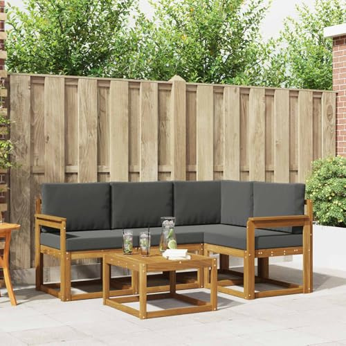 Gecheer Outdoor-Sofagarnitur mit Kissen 5 pcs Natur und Anthrazit, Gartensofa Outdoor Sitzgruppe Gartenlounge Gartenmöbel Set für Balkon Terrasse Café-Bereich3366350