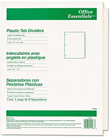 Office Essentials 11468 Einführbare Trennblätter aus Kunststoff, 8 Register, Buchstabe