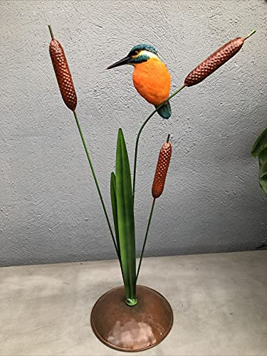 Vivid Arts XMW-SC19-D Eisvogel auf Binsen (aus Metall), Kunstharz Gartendeko