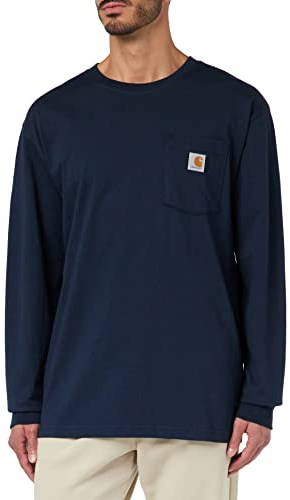 Carhartt Men's Loose Fit Heavyweight Long-Sleeve Pocket T-Shirt, Navy, XL