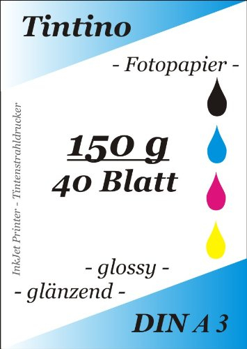 A3-40 Blatt Fotopapier Photopapier DIN - A 3-150g/qm - glossy glaenzend - sofort trocken - wasserfest - hochweiß - sehr hohe Farbbrillianz fuer InkJet Drucker Tintenstrahldrucker