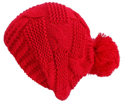 Feinzwirn Clothing Marou Strick Beanie Mütze Wollmütze Wintermützen mit Bommel lila pink schwarz rot Weiss Fuchsia TOP 243-273 NEU (rot)