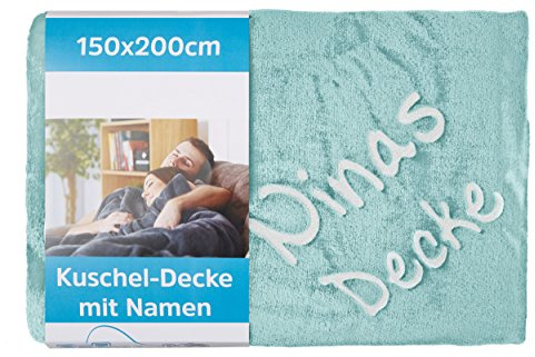 Wolimbo Kuscheldecke mit Namen - 200 x 150cm - hellblau - für Erwachsene und Kinder - Wohndecke Sofadecke nach Wunsch Bestickt