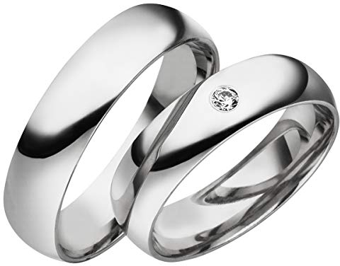 JC Trauringe 925er Sterling Silber Paar-Preis I Ehe-Ringe inkl. kostenloser Gravur I Verlobungsringe 6 mm breit inkl. Etui I Herren-Ring ohne & Damen-Ring mit Zirkonia-Stein I Gr. 48 bis 72 I S025