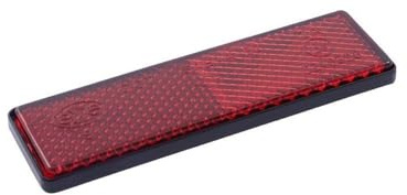Reflektor 90x25 mm rot eckig/selbstklebend, Motorrad Rückstrahler Aufkleber | Eckiger, selbstklebender roter Reflektor; Maße 90 × 25 mm, als Motorrad-Rückstrahler-Aufkleber in eckiger Form erkennbar.