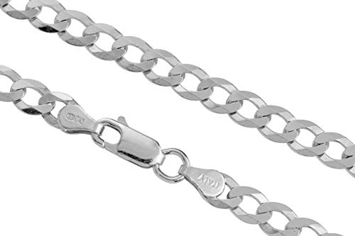 Aka Gioielli® - Collana Donna Uomo in Argento Sterling 925 Rodiato - Catena 5 mm Maglia Grumetta Piatta Diamantata - lunga 45 cm